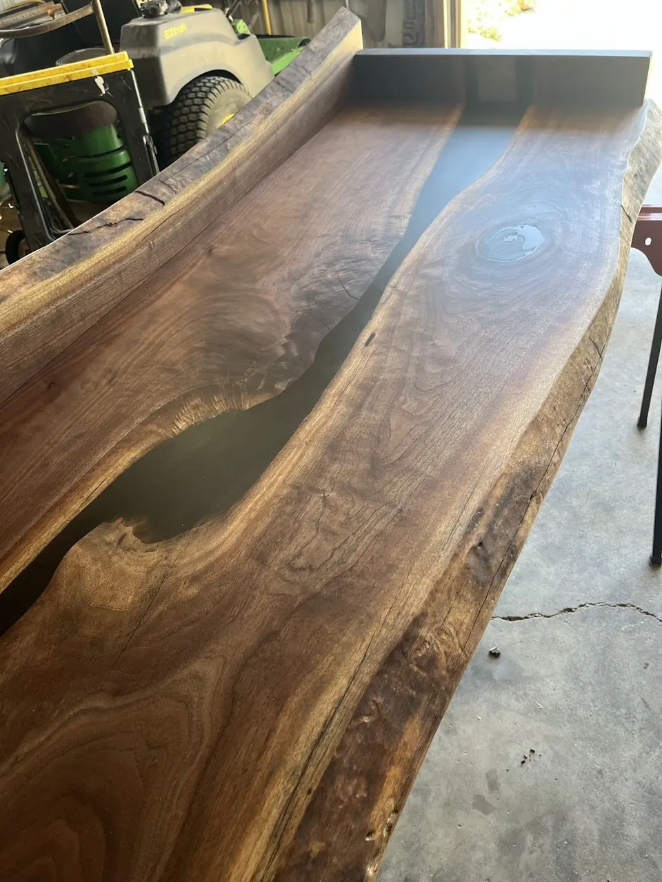 Walnut and epoxy table close-up